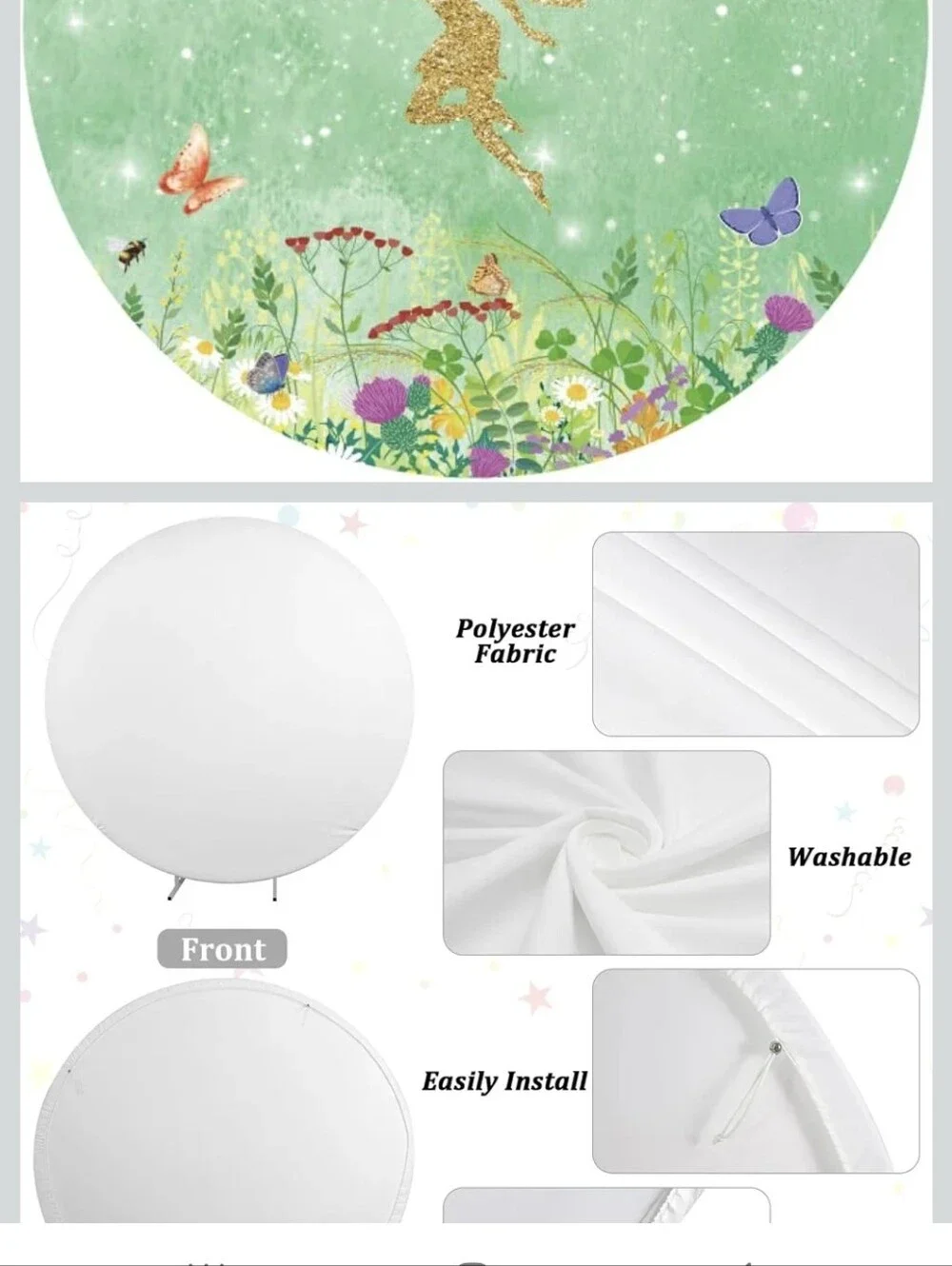Renaiss 7x7ft Enchanted Fairy Round Backdrop Cover Wildflower Butterfly Princess
